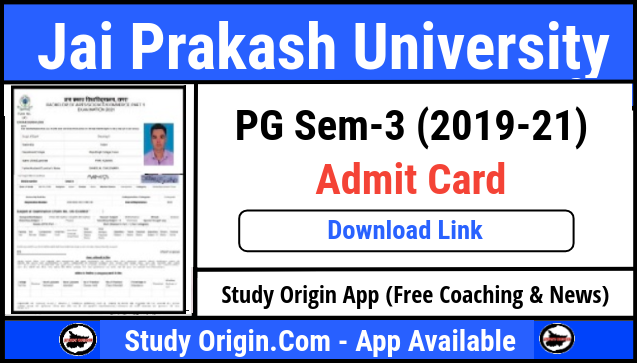 JPU PG 3rd Semester Admit Card 2023 for Session 2019-22