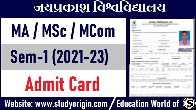 JPU PG 1st Sem Admit Card 2023 MA MSc MCom 2021-23