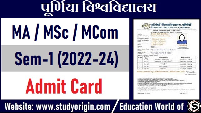 Purnea University PG 1st Sem Admit Card 2023 MA MSc MCom 2022-24