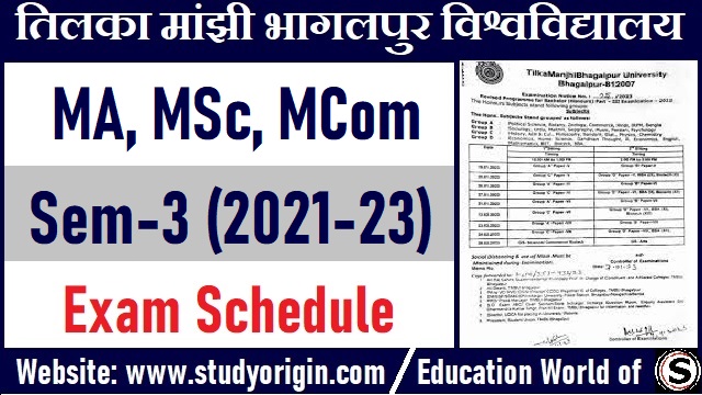 TMBU PG 3rd Sem Exam Schedule 2023 MA MSc MCom 2021-23