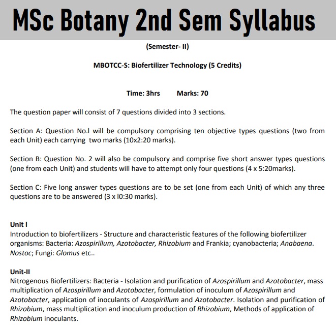 University MSc Botany 2nd Sem Syllabus Download Link