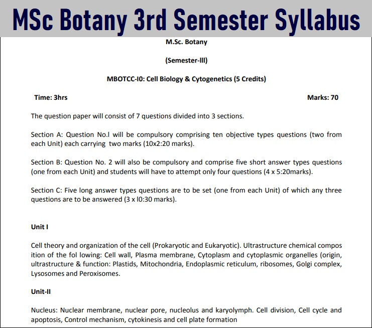 University MSc Botany 3rd Sem Syllabus Download Link