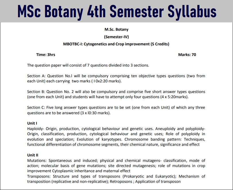 University MSc Botany 4th Sem Syllabus Download Link
