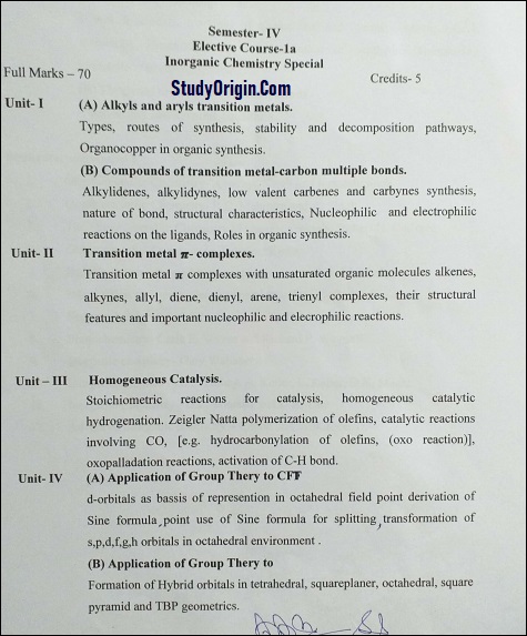 University MSc Chemistry 4th Sem Syllabus Download LInk