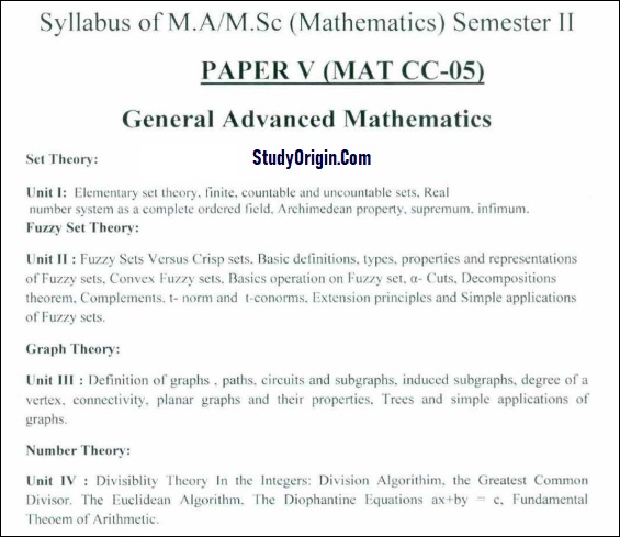 University MSc Mathematics 2nd Sem Syllabus Download Link