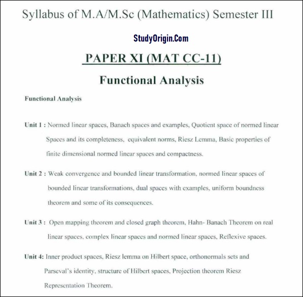 University MSc Mathematics 3rd Sem Syllabus Download Link