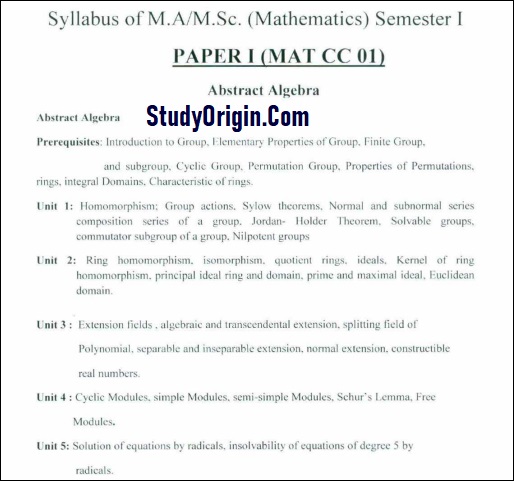 University MSc Mathematics 4th Sem Syllabus Download Link