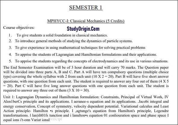 University MSc Physics 1st Sem Syllabus Download Link