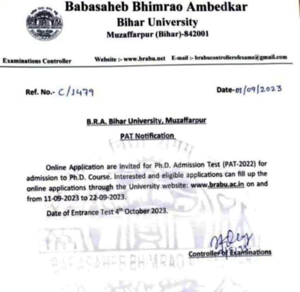 BRABU PhD Admission Notice 2023